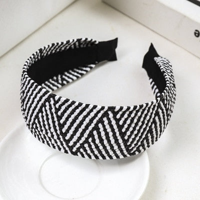 Straw Wide Sponge Plaid Knot Cross Hair Scarf Band Hairband for Women Girl Korea Headbands Fashion Accessorie