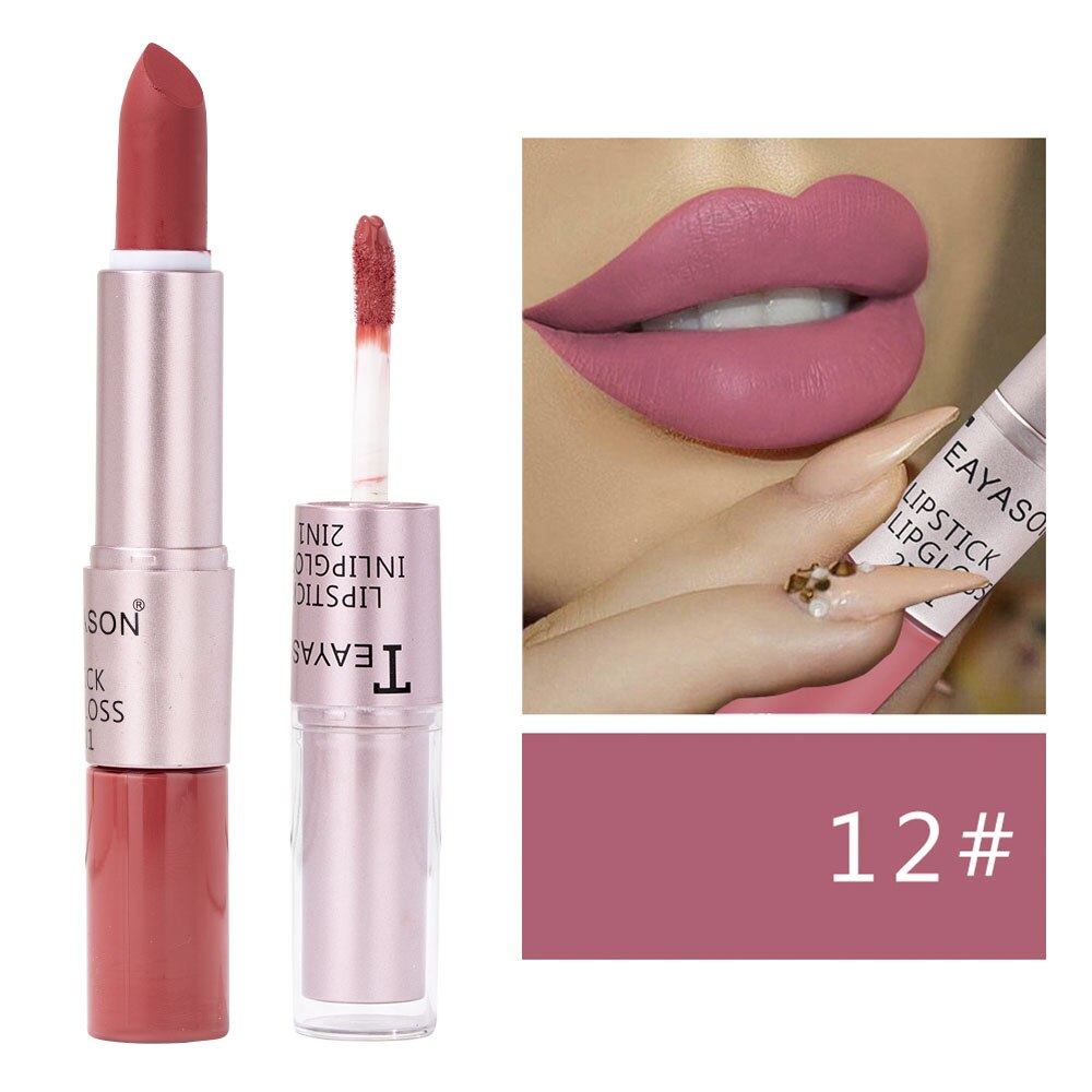 Velvet Nude Matte Lip Gloss Lipstick 2 in 1 Waterproof Long Lasting Lip Balm Sexy Red Lip Tint Professional Makeup for Women