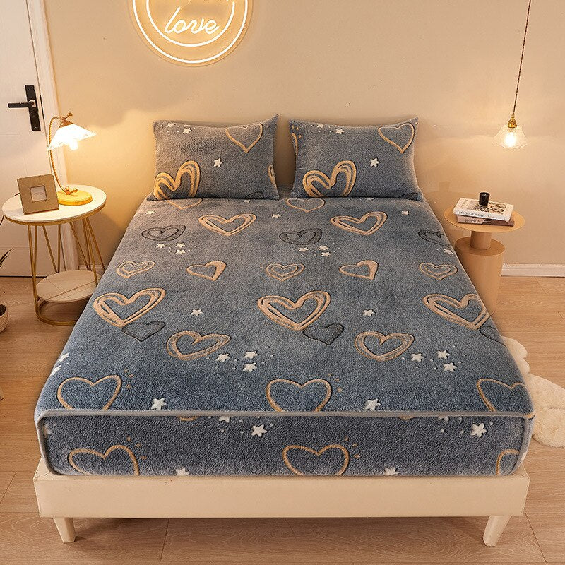 Winter Warm Fitted Sheet Home textiles Velvet Thicken Universal Elastic Mattress Cover Bedspreads Double King Size Bed Sheet