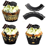 50pcs Halloween Cupcake Wrapper Baking Cup Hollow Out Paper Liners Cake Wrapper Witch Spiderweb Castle Case Halloween Decoration