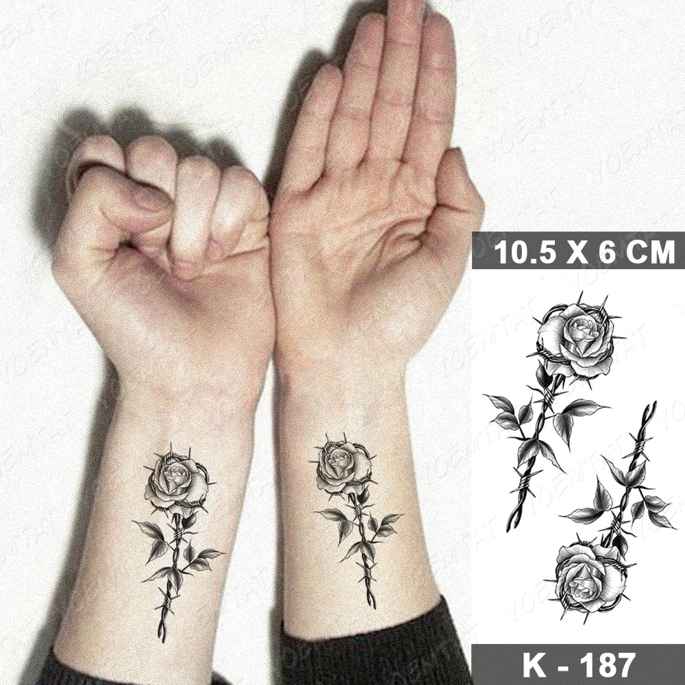 Waterproof Temporary Tattoo Stickers Butterfly Snake Rose Flower Gun Dark Flash Tatto Women Body Art Wrist Neck Fake Tattoos Men