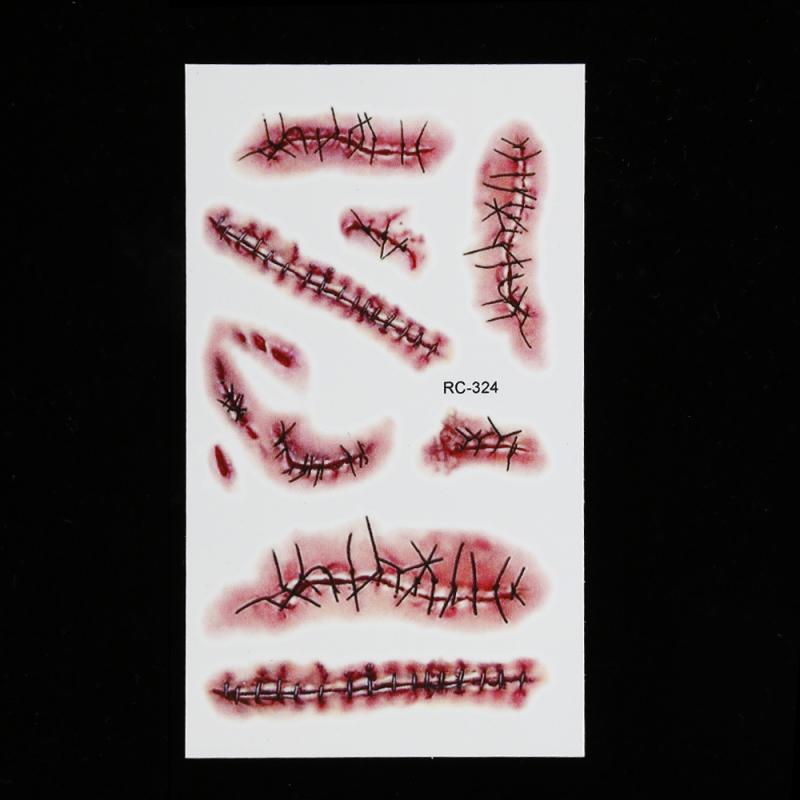 1pc Halloween Zombie Scars Tattoos Waterproof With Fake Scab Blood Makeup Halloween Decoration Wound Scary Blood Injury Sticker