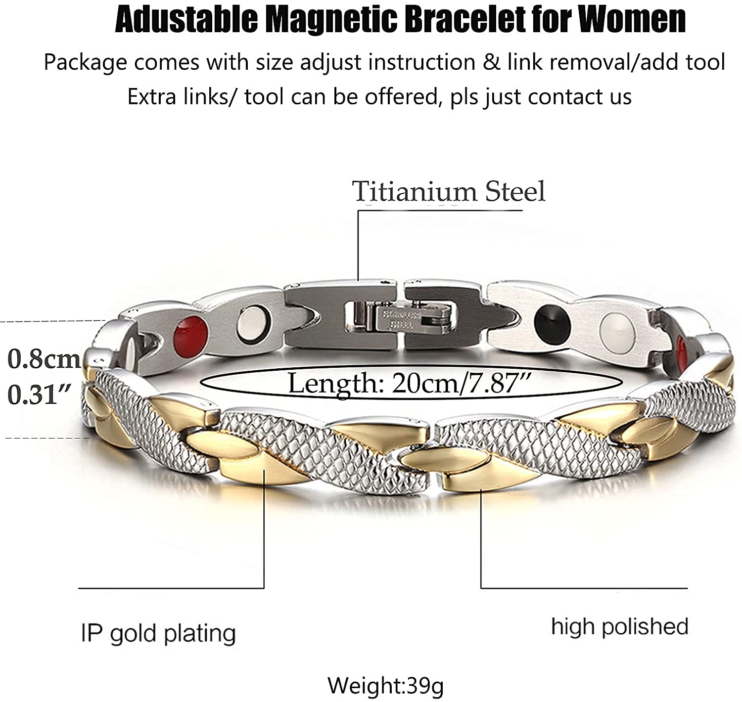 Magnetic Titanium Steel Therapy Bracelet Weight Loss Energy Slimming Bangle Bracelets for Arthritis Pain Healthcare