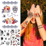 Halloween Skull Flower Temporary Tattoos For Kids Men Women Spider Wizard Clown Fake Tattoo Stickers Unique skeleton Tatoos