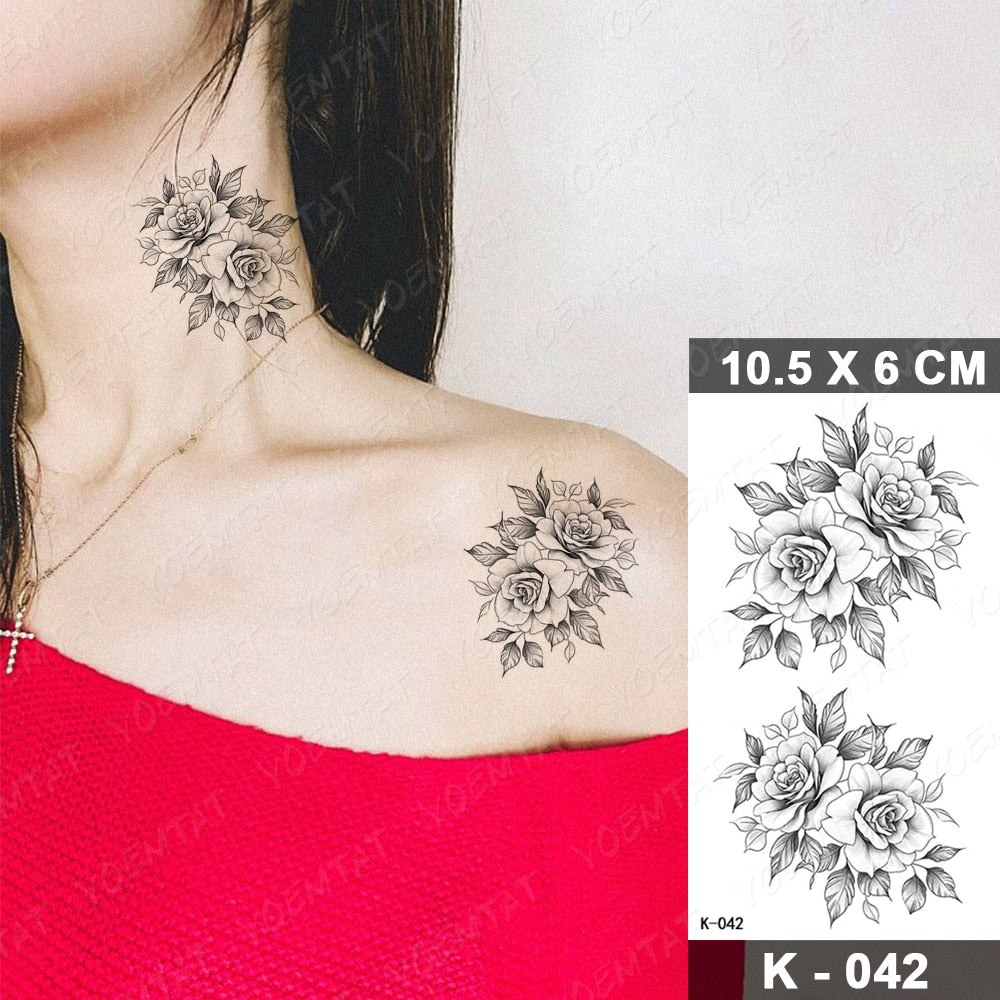 Waterproof Temporary Tattoo Stickers Butterfly Snake Rose Flower Gun Dark Flash Tatto Women Body Art Wrist Neck Fake Tattoos Men