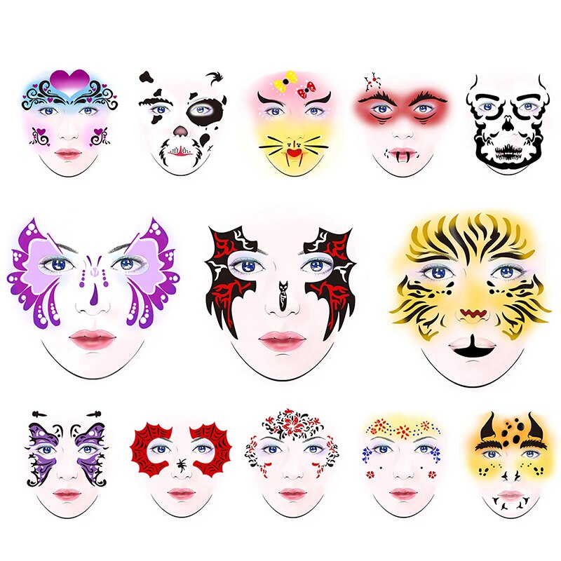 Oklulu   New Eye Body Paint DIY Design Halloween Christmas Party Soft Face Paint Stencil Reusable Template Tattoo Painting Makeup Tool