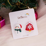 New Trendy Asymmetrical Christmas Stud Earrings Xmas Tree Santa Claus Hat Elk Deer Bell Snowman Soft Pottery New Year Party Gift