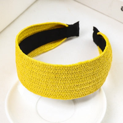 Straw Wide Sponge Plaid Knot Cross Hair Scarf Band Hairband for Women Girl Korea Headbands Fashion Accessorie