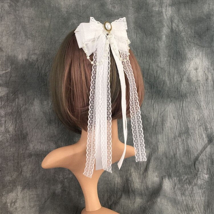 Lolita Cute Lace Bow Ribbon Hair Clip Hairpins Headdress Women Girls Headband Black White Pink Hair Accessories Hair Ornament