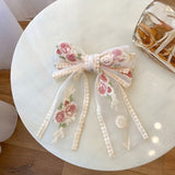 Rose Lace Bow Hairpin Korean Ribbon Spring Barrette Hair Clips Embroidery Flower Fabric Hair Bows Casual Girls Hair Accessories