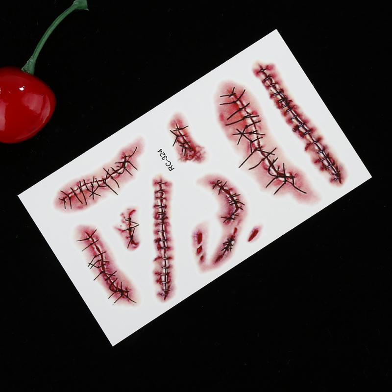 Oklulu  Body Makeup Tattoo Stickers Halloween Simulation Horror Bleeding Suture Scars Stickers DIY Halloween Decoration Party Supplies