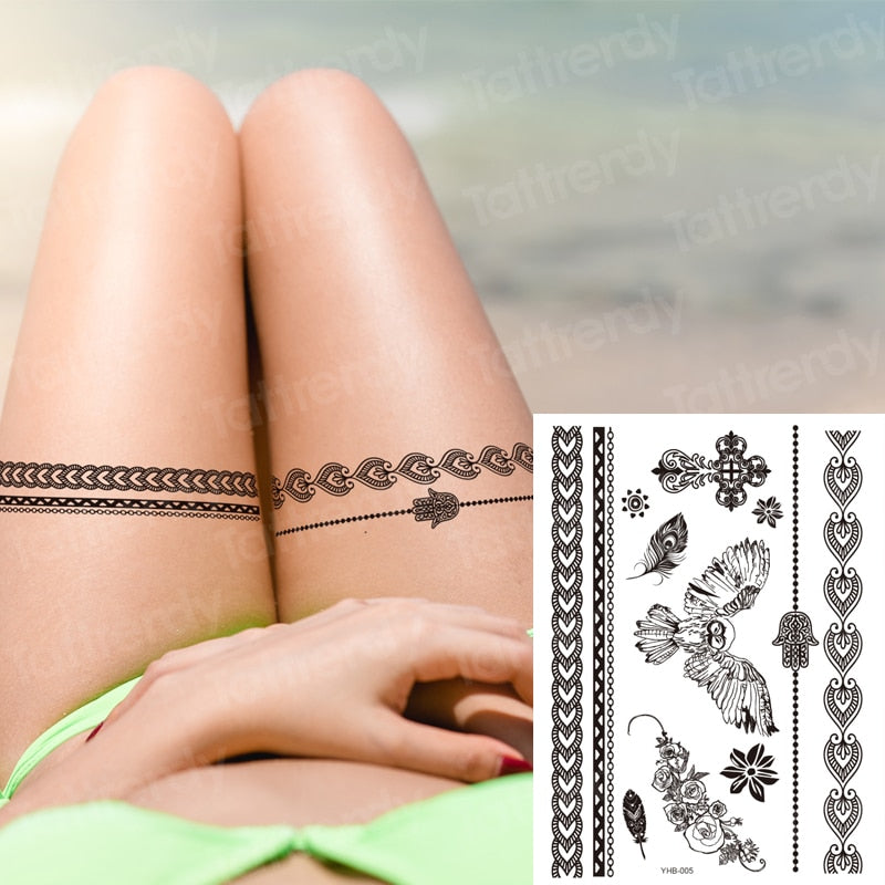 stockings tattoo black henna lace paste sexy legging tatoo legs thigh big size tattoo for women girls wedding body decal water