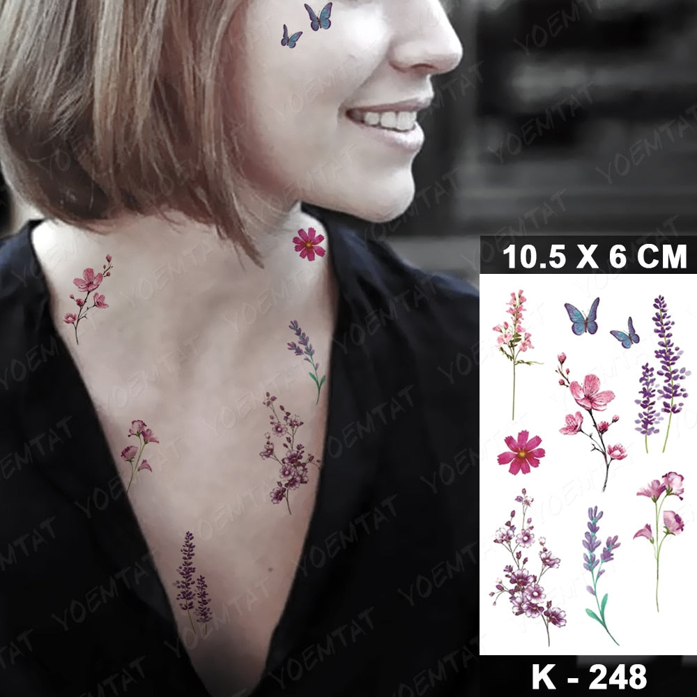 Waterproof Temporary Tattoo Stickers Butterfly Snake Rose Flower Gun Dark Flash Tatto Women Body Art Wrist Neck Fake Tattoos Men