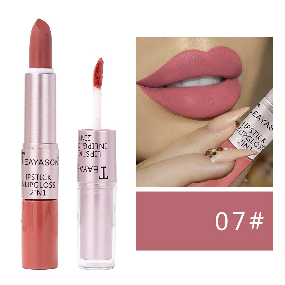 Velvet Nude Matte Lip Gloss Lipstick 2 in 1 Waterproof Long Lasting Lip Balm Sexy Red Lip Tint Professional Makeup for Women