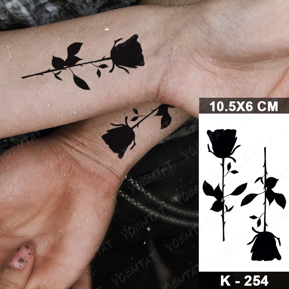 Waterproof Temporary Tattoo Stickers Butterfly Snake Rose Flower Gun Dark Flash Tatto Women Body Art Wrist Neck Fake Tattoos Men