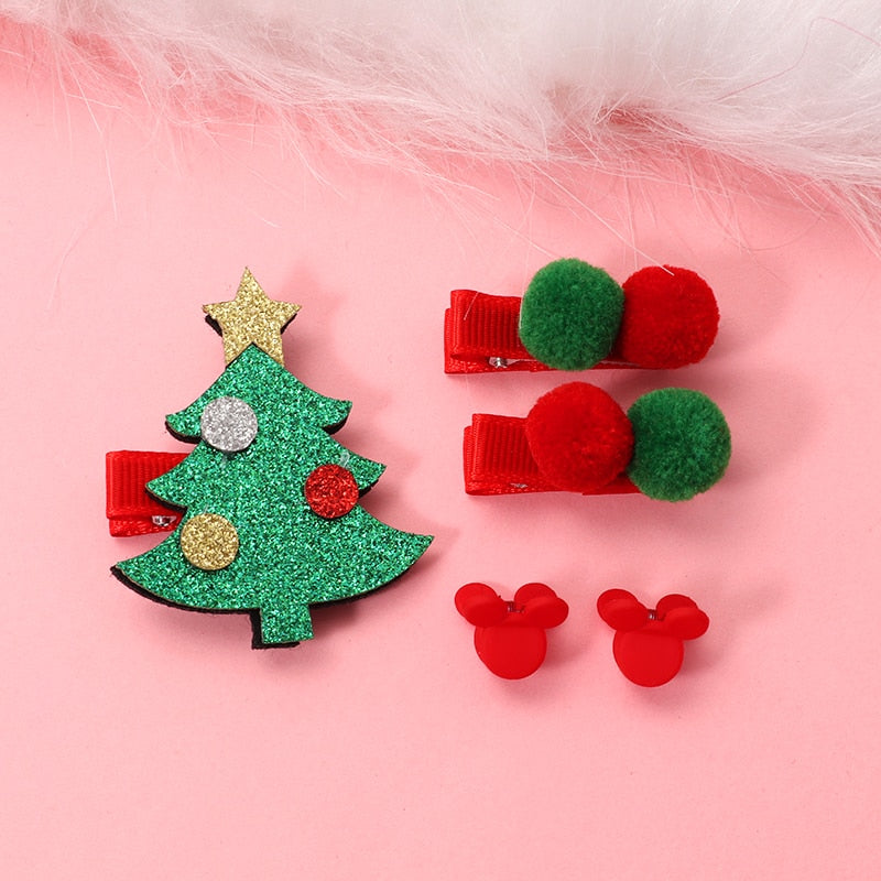 New 5/9 Pcs Suit Christmas Hair clip Christmas tree Santa Claus Hair band Baby Hairpins Headwear Girl Christmas Hair accessories