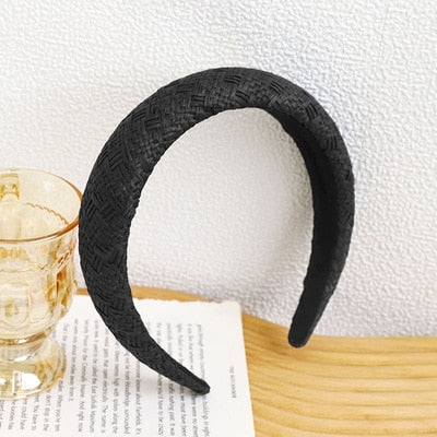 Straw Wide Sponge Plaid Knot Cross Hair Scarf Band Hairband for Women Girl Korea Headbands Fashion Accessorie