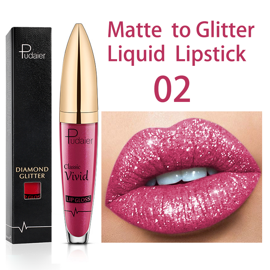 Pudaier Glitter Velvet Matte Lip Gloss Waterproof Long Lasting Red Black Liquid Lipsticks Makeup Sexy Shiny Lip Tint Cosmetic