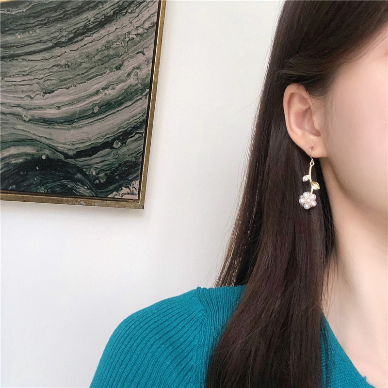 Korean Imitation Pearls Stud Earrings Geometric Circle Bowknot Flower Heart Leaf Sparkling Zircon Earrings For Women Girls Gift