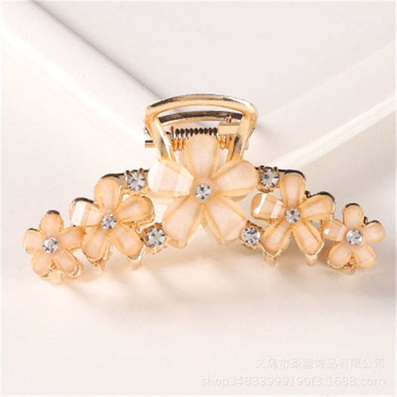 Hair Claw Clip Clamp For Women Girl Flower Floral Rhinestone Pearl Korean Handmade Fashion Head Accessories Mujer Wholesale