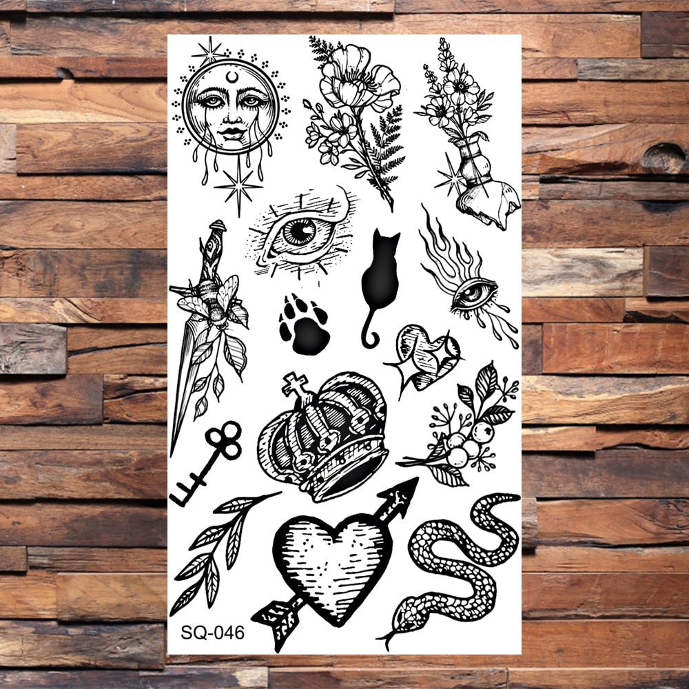 Key Barcode Footprint Cat Temporary Tattoos For Children Seagull Lips Skull Halloween Fake Tattoo Sticker Body Tatoos Cartoon