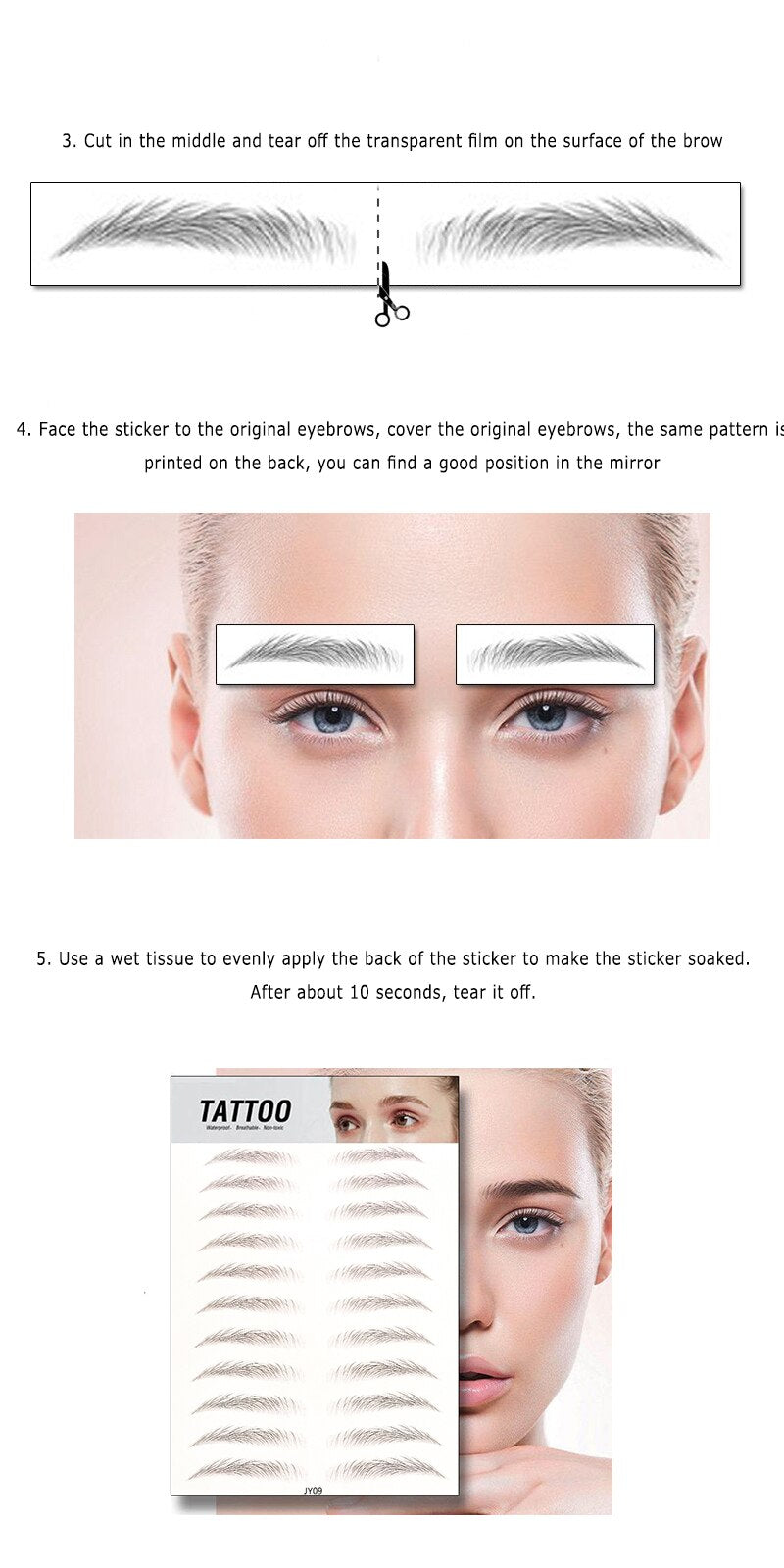 6D Eyebrow Sticker Bionic Brow Semi-Permanent Water Transfer Waterproof Tattoo Eyebrow Embroidery Eyebrow Sticker