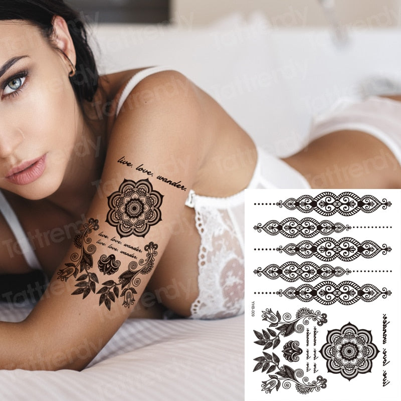 stockings tattoo black henna lace paste sexy legging tatoo legs thigh big size tattoo for women girls wedding body decal water