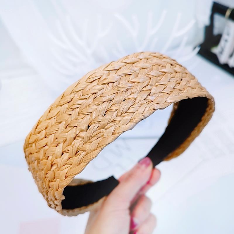 Straw Wide Sponge Plaid Knot Cross Hair Scarf Band Hairband for Women Girl Korea Headbands Fashion Accessorie