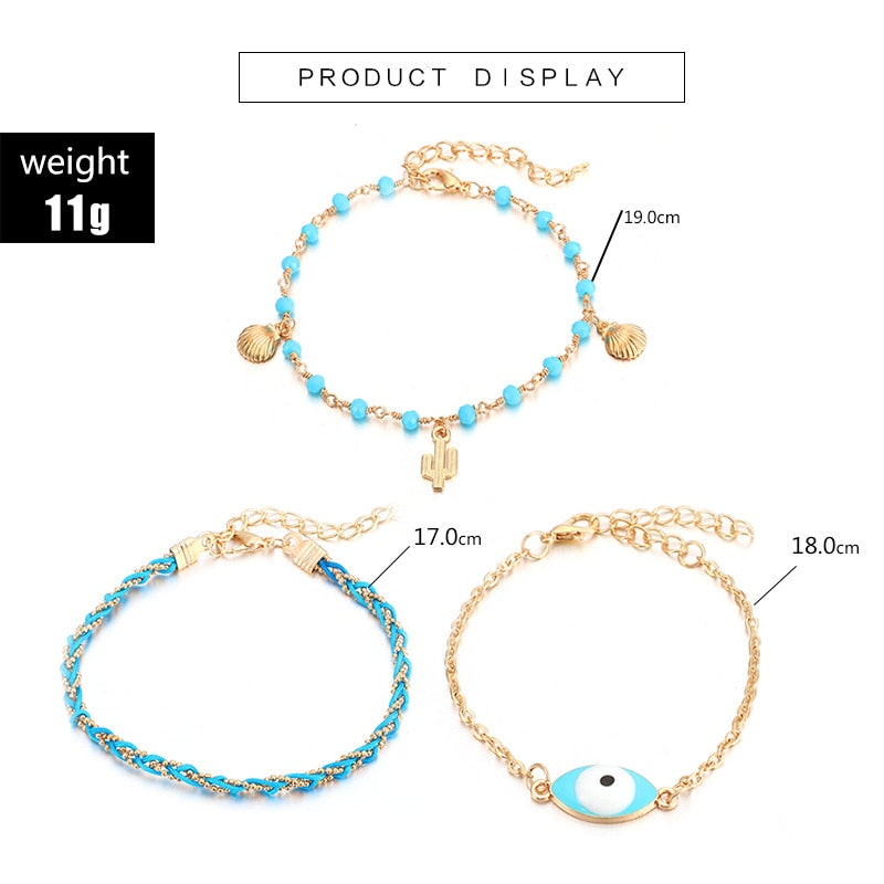 Bohemian Colorful Eye Beads Anklets For Women Shell Turtle Daisy Heart Summer Ocean Beach Ankle Bracelet Foot Leg Chain Jewelry