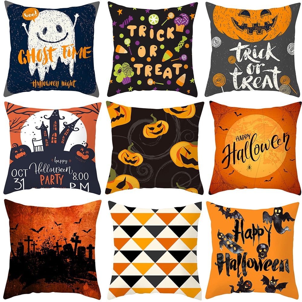 Halloween Cushion Cover Pumpkin Bat Wizard Ghost Halloween Decor For Home Pillowcase Ornament Scary Halloween Party Supplies