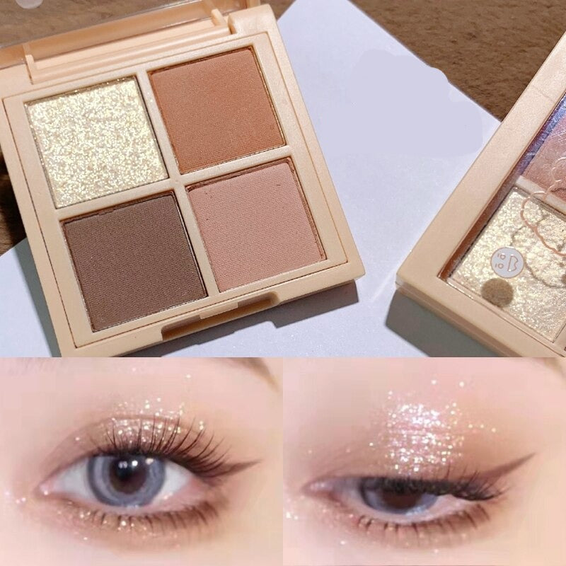 Bright Daylight 4 Colors Eyeshadow Palette Glitter Matte Eye shadow Shiny Shading Powder Soft Pink Peach Color Highlight Makeup