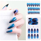 24 Pcs/Box False Nail Glitter Mirror Aurora Full Cover Nail Tips Coffin Fake Nails Gradient Nail DIY Decoration