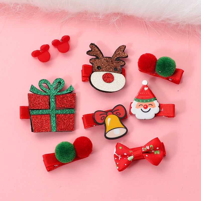 New 5/9 Pcs Suit Christmas Hair clip Christmas tree Santa Claus Hair band Baby Hairpins Headwear Girl Christmas Hair accessories