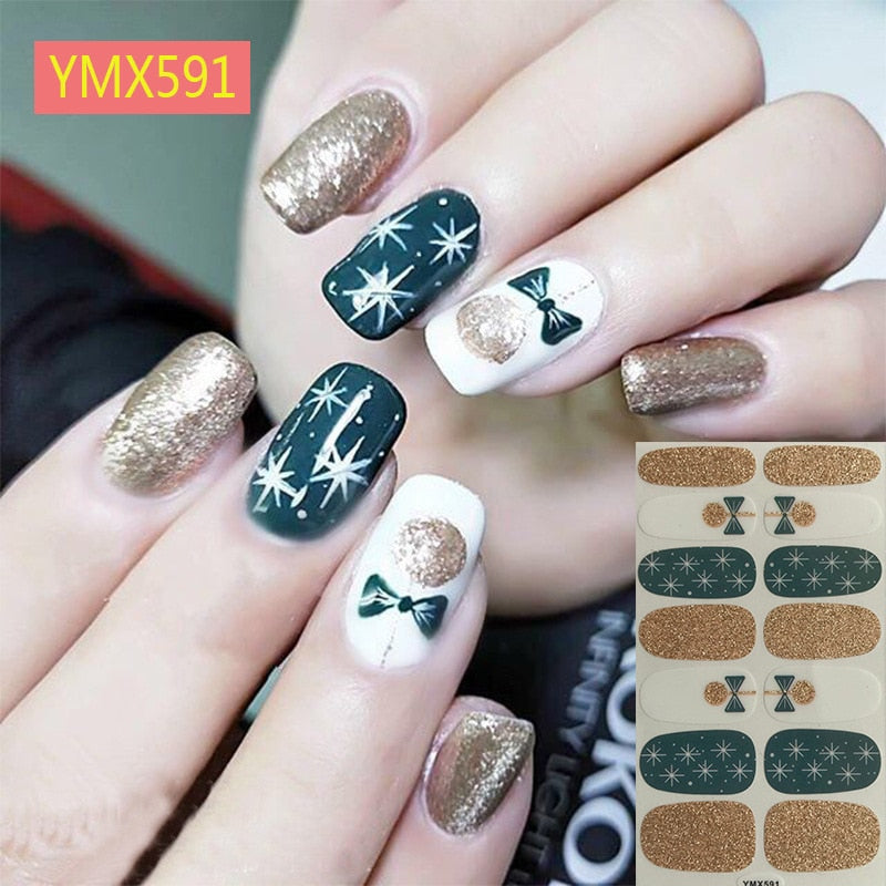 Christmas/Halloween 14tips Nail Stickers Pumpkin Elk Designs DIY Polish Wraps Hot Selling Full Cover Art Sticker Tips Wholesale