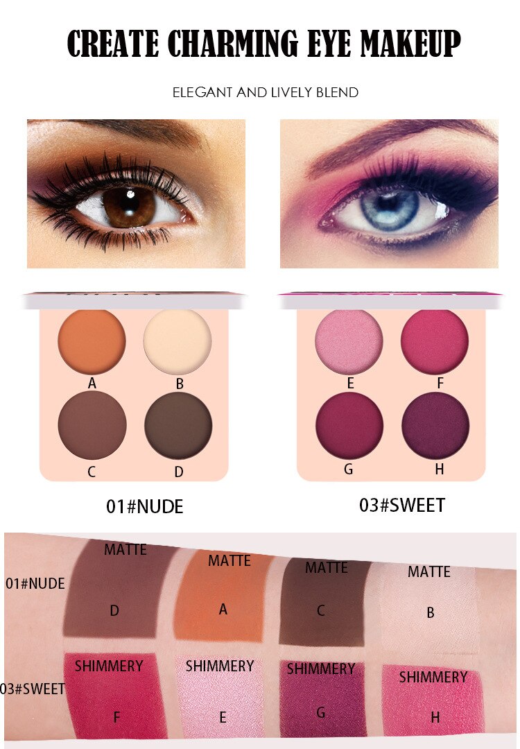 Eye Shadow 4 Color Eye Shadow Palette  Dark Blue Wine Red Eye Shadow Palette Shimmer Pigment Waterproof Mineral Balm TSLM1