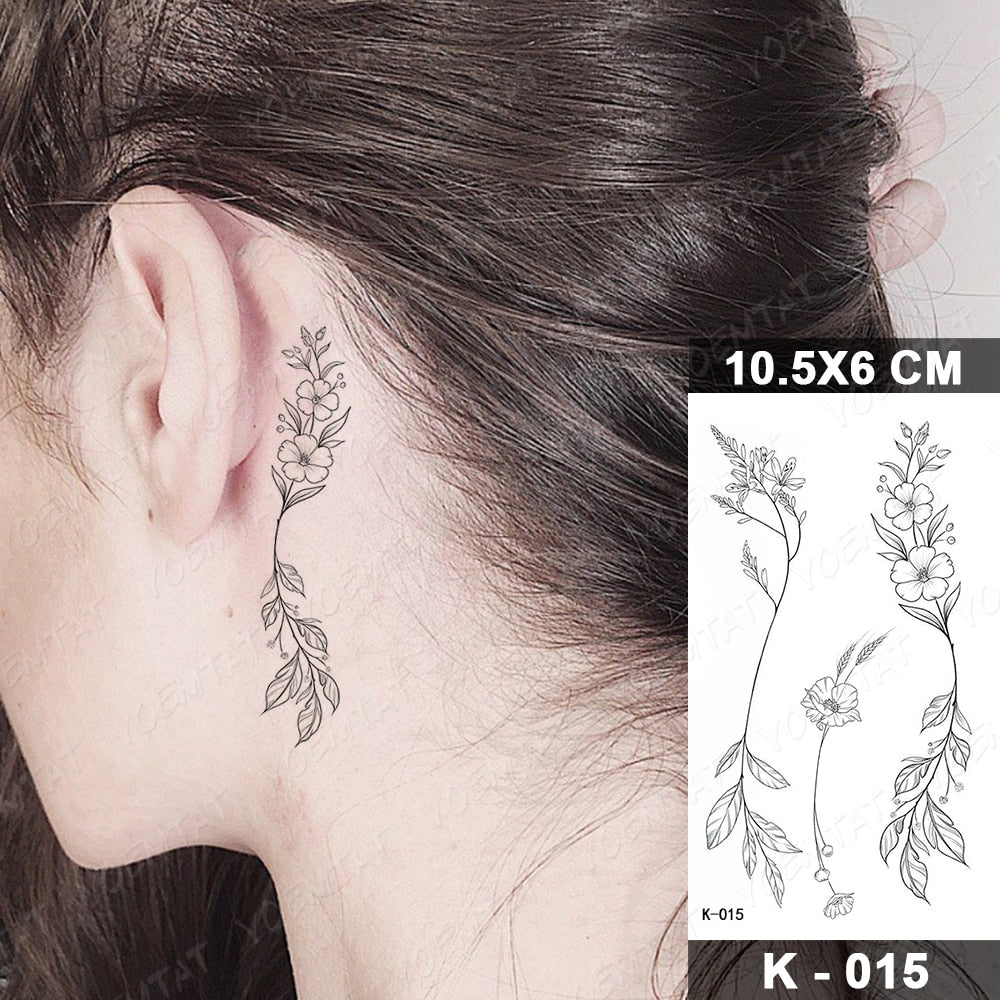 Waterproof Temporary Tattoo Stickers Butterfly Snake Rose Flower Gun Dark Flash Tatto Women Body Art Wrist Neck Fake Tattoos Men