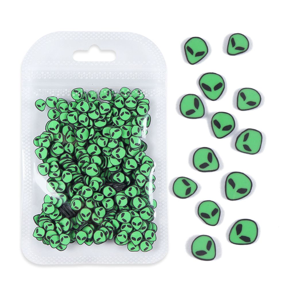 1 Bag 3D Green Alien Slices Halloween Nails Sticker Charm Ornament Creative Soft Polymer Clay Flakes DIY Nail Art Decorations