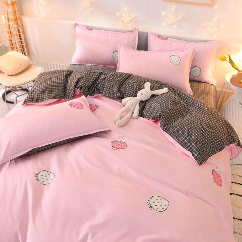 Orange Bedding Set Girls Boys Bed Linen Sheet Plaid Duvet Cover No Filling 240x220 Single Double Queen King Bedclothes