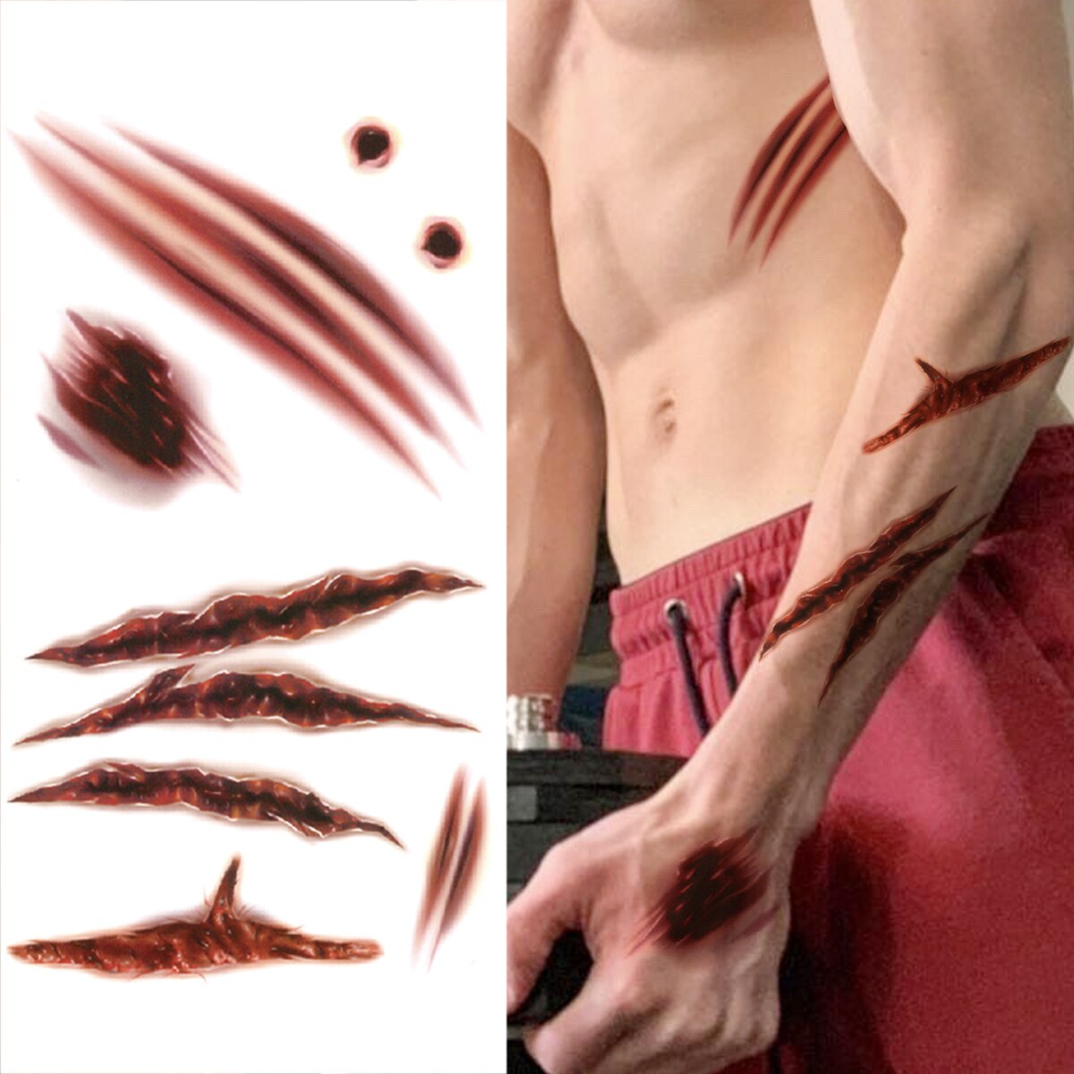 Halloween Scar Temporary Tattoos For Men Kids Realistic Fake Tiger Spider Tattoo Sticker Unique Arm Back Persistence Tatoo DIY