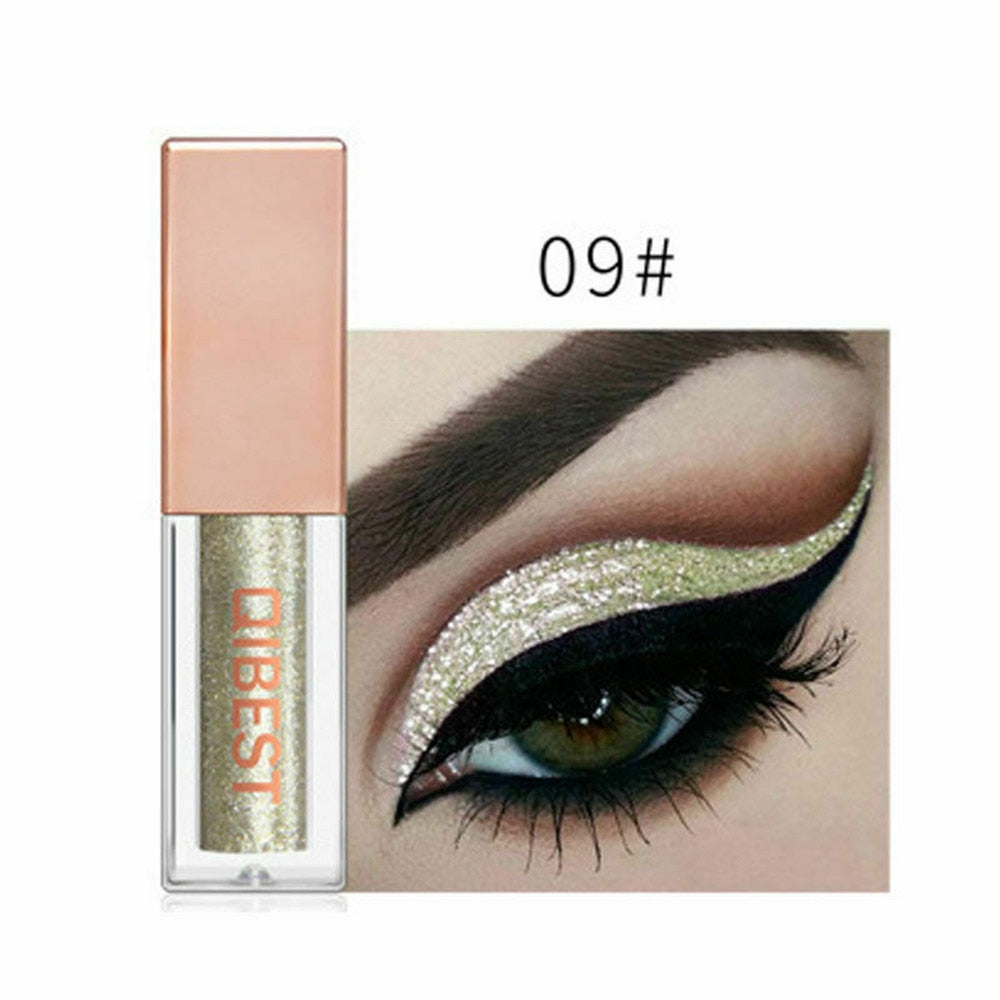 QiBest 15 Colors Glitter Liquid Eyeshadow Waterproof Lasting Shimmer Metallic Easy To Makeup Professional Eye Shimmer Eyeshadow