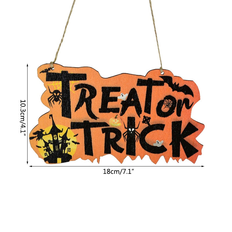 Halloween Wooden Ornaments Pumpkin Ghost Trick or Treat Pendants Halloween Party Decoration for Home Door Hanging Signs Kids Toy