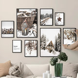 Wall Art Canvas Painting Christmas Winter Snow House Deer Fox Nordic Posters And Prints Wall Pictures For Living Room Decoration