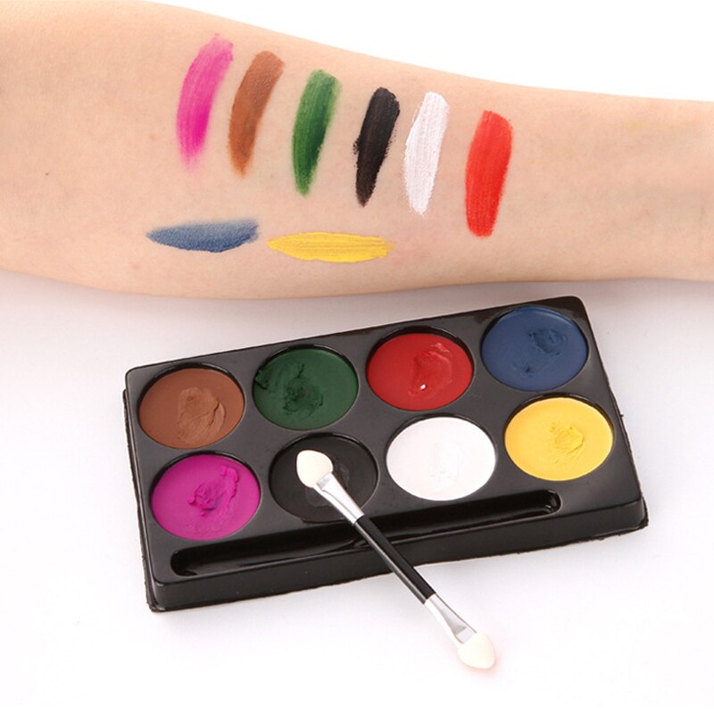 8 Colors Face Body Art Painting Oil Non Toxic Water Paint Oil Tattoo with Brush Halloween Party Cosmetic Makeup Pigment Palette