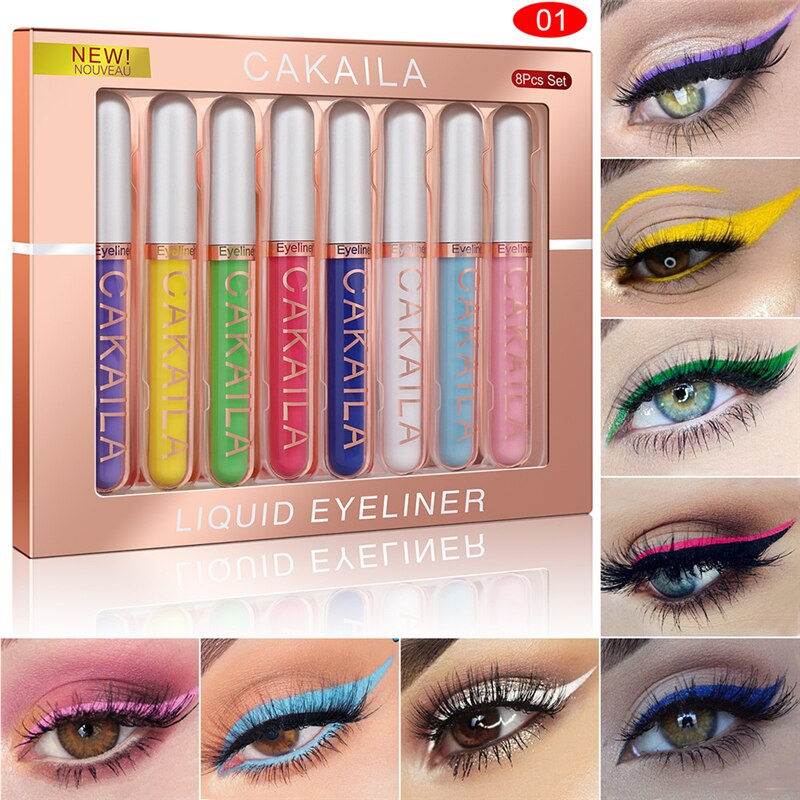 Eyeliner Kit 8 Colors/pack Matte Waterproof Liquid Colorful Eye Liner Pencil Set Makeup Cosmetics Long Lasting