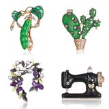 Rhinestone Cactus Brooch Pins For Women Flower Branch Brooches Jewelry Gifts Fashion Wedding Party Bijoux Pea Pods Machine Badge