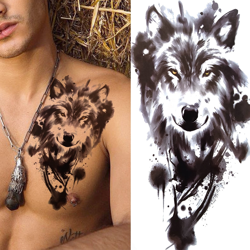 Black Forest Tattoo Sticker For Men Women Children Tiger Wolf Death Skull Temporary Tattoo Fake Henna Skeleton King Animal Tatoo