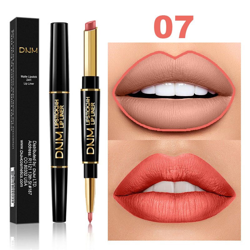 DNM Waterproof Lip Gloss Matte Lip Liner Pencil 2 In 1 Double Head Long-lasting Lipliner Lipstick Pen Lipsticks Makeup Cosmetics