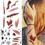 3D Scar Temporary Tattoos For Women Men Kids Realistic Halloween Spider Fake Tattoo Sticker Washable Holiday Arm Tattoo Decal