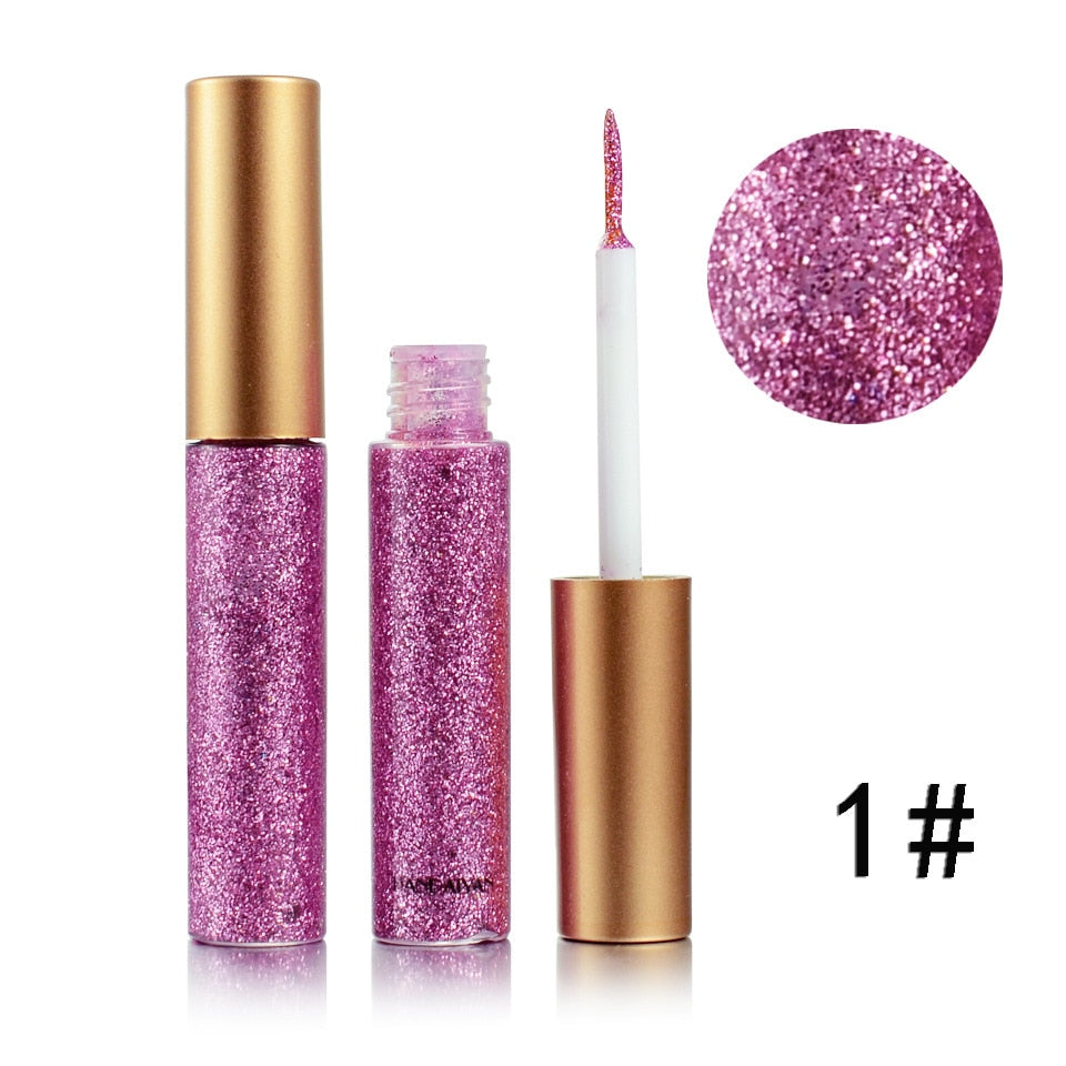 1Pcs Purple Shiny Eye Liner Pen Cosmetics for Women Silver Rose Gold Color Liquid Glitter Eyeliner Makeup Beauty Tools 10Colors