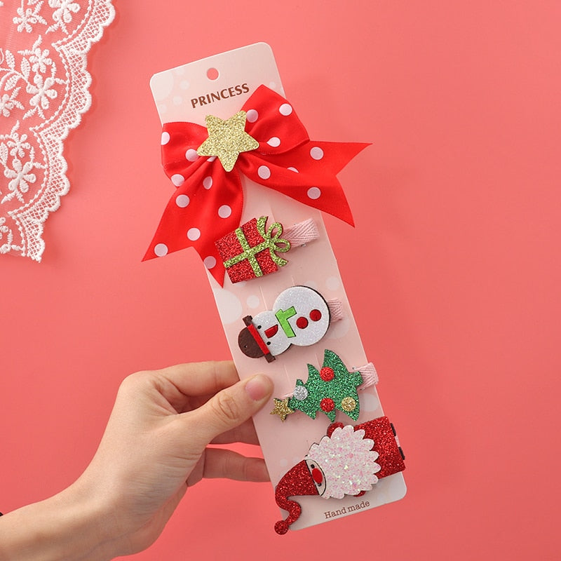 New 5/9 Pcs Suit Christmas Hair clip Christmas tree Santa Claus Hair band Baby Hairpins Headwear Girl Christmas Hair accessories